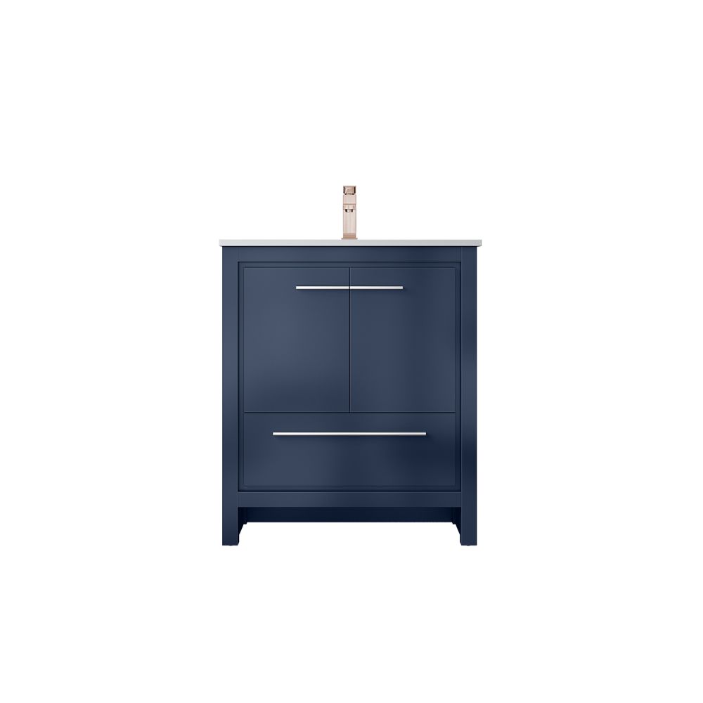 Lafarre 30 in W x 20 in. D Navy Blue Bath Vanity, White Quartz Top and Rose Gold Faucet Set