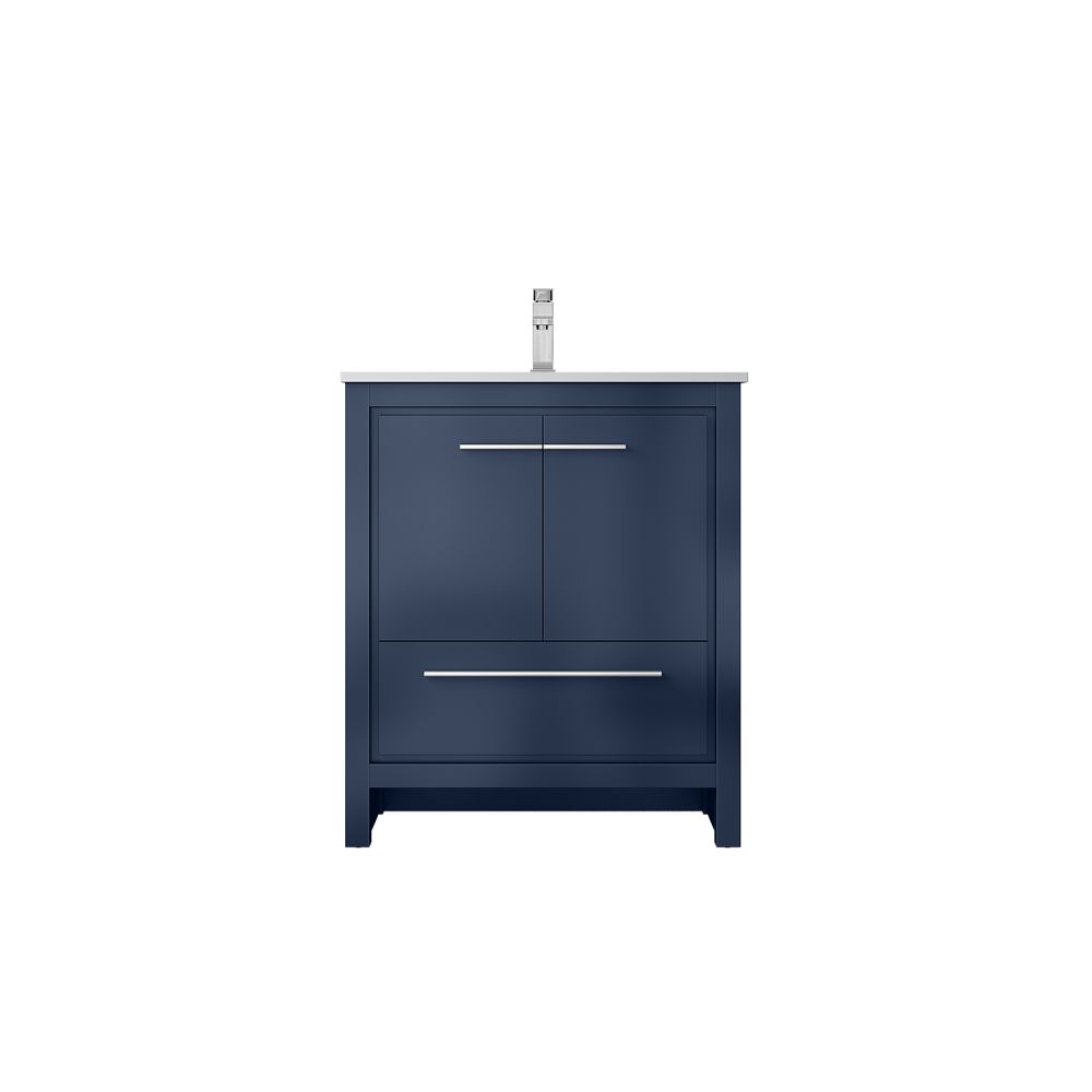 Lafarre 30 in W x 20 in. D Navy Blue Bath Vanity, Cultured Marble Top and Chrome Faucet Set