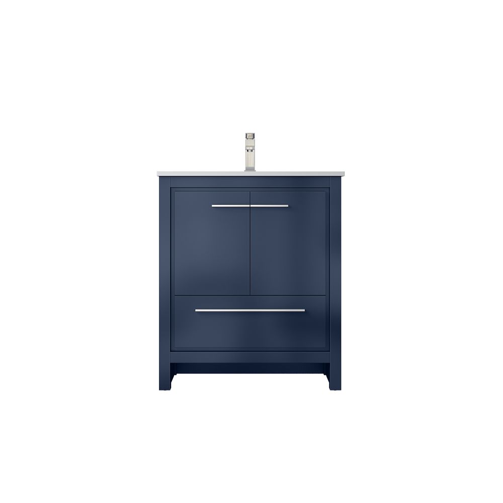 Lafarre 30 in W x 20 in. D Navy Blue Bath Vanity, Cultured Marble Top and Brushed Nickel Faucet Set