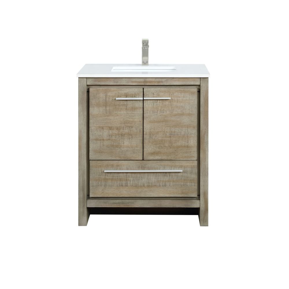 Lafarre 30 in W x 20 in. D Rustic Acacia Bath Vanity, Cultured Marble Top and Brushed Nickel Faucet Set