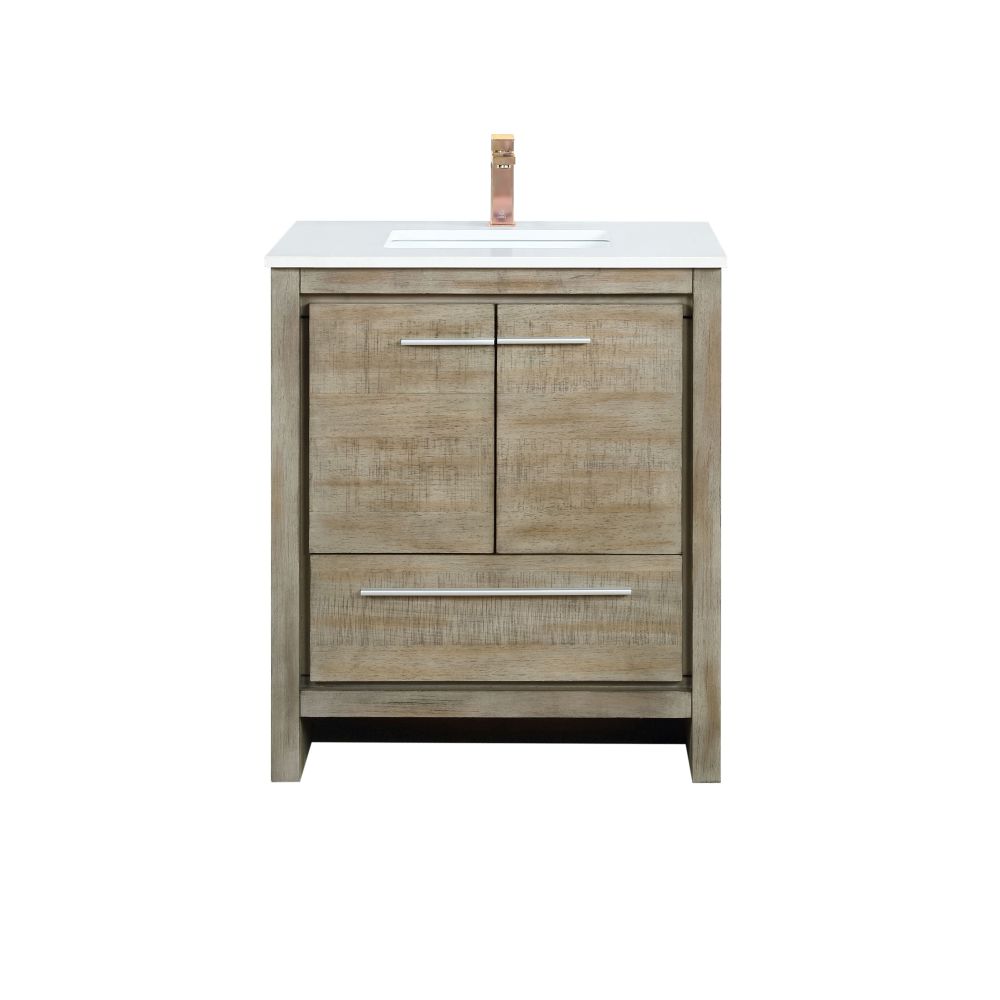 Lafarre 30 in W x 20 in. D Rustic Acacia Bath Vanity, Cultured Marble Top and Rose Gold Faucet Set