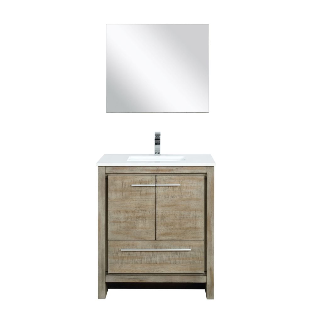 Lafarre 30 in W x 20 in. D Rustic Acacia Bath Vanity, Cultured Marble Top, Chrome Faucet Set and 28 in Mirror
