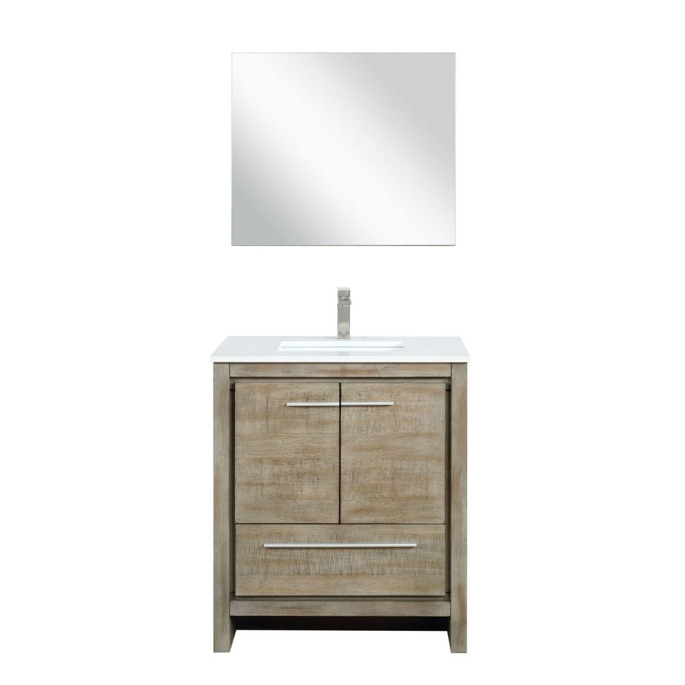 Lafarre 30 in W x 20 in. D Rustic Acacia Bath Vanity, Cultured Marble Top, Brushed Nickel Faucet Set and 28 in Mirror