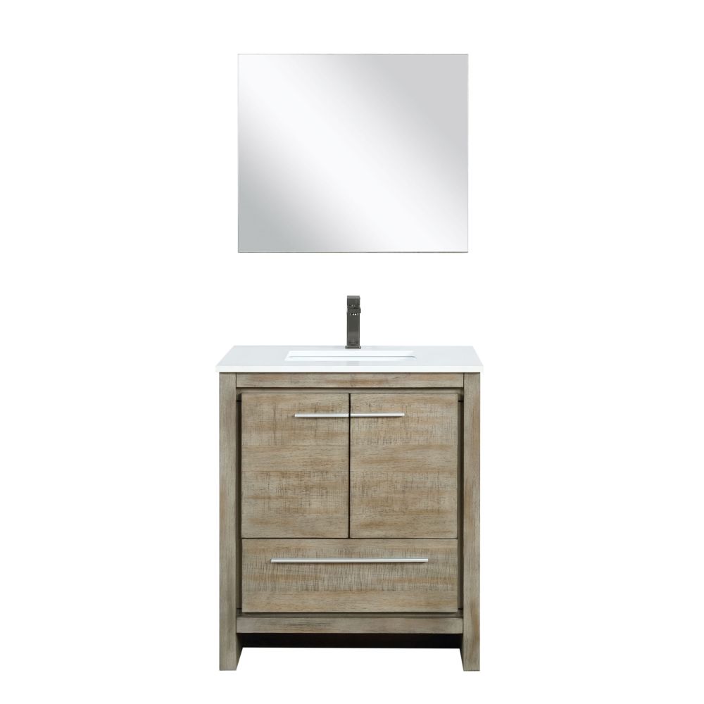 Lafarre 30 in W x 20 in. D Rustic Acacia Bath Vanity, Cultured Marble Top, Gun Metal Faucet Set and 28 in Mirror