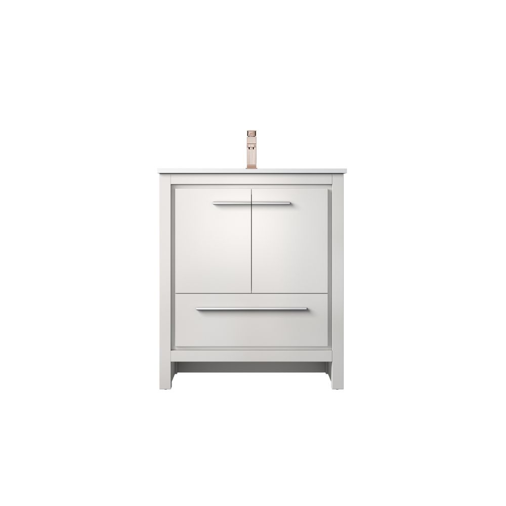 Lafarre 30 in W x 20 in. D White Bath Vanity, Cultured Marble Top and Rose Gold Faucet Set