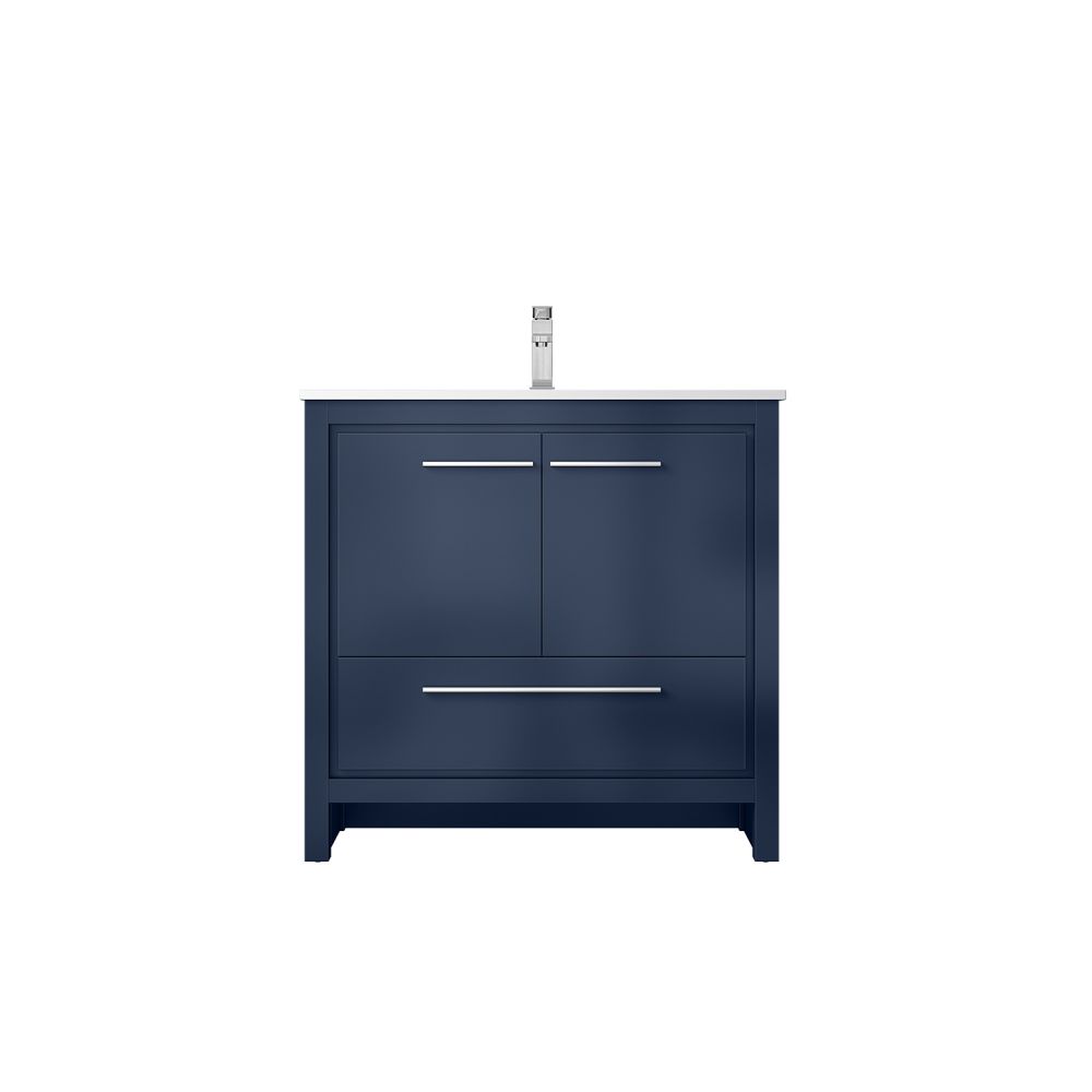 Lafarre 36 in W x 20 in. D Navy Blue Bath Vanity, Cultured Marble Top and Chrome Faucet Set