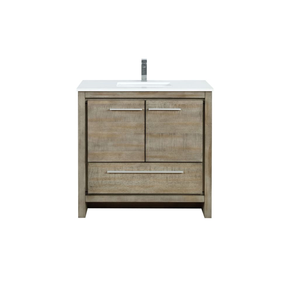 Lafarre 36 in W x 20 in. D Rustic Acacia Bath Vanity, Cultured Marble Top and Chrome Faucet Set