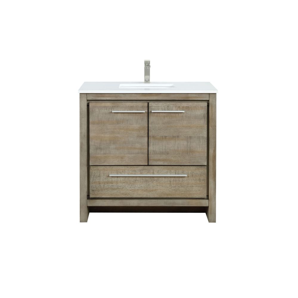 Lafarre 36 in W x 20 in. D Rustic Acacia Bath Vanity, Cultured Marble Top and Brushed Nickel Faucet Set