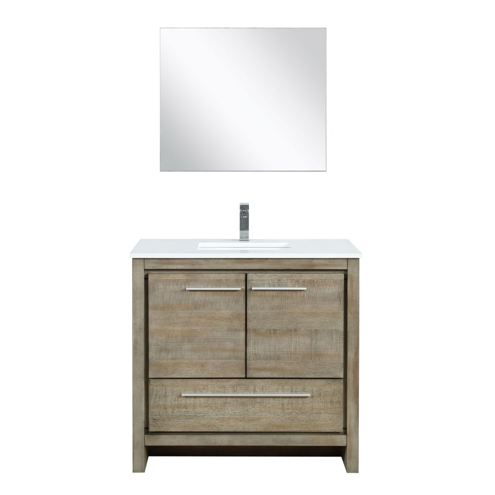 Lafarre 36 in W x 20 in. D Rustic Acacia Bath Vanity, Cultured Marble Top, Chrome Faucet Set and 28 in Mirror