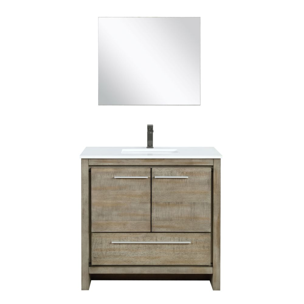 Lafarre 36 in W x 20 in. D Rustic Acacia Bath Vanity, Cultured Marble Top, Gun Metal Faucet Set and 28 in Mirror