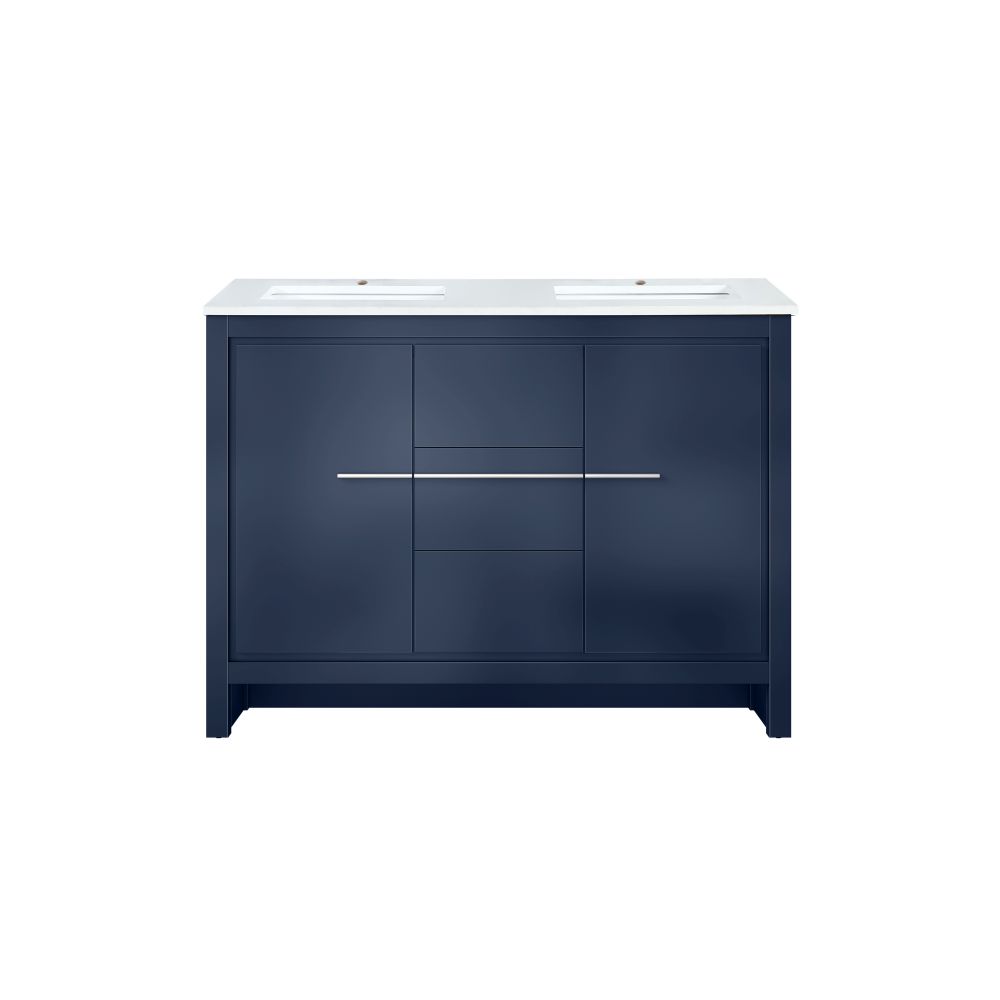 Lafarre 48 in W x 20 in. D Navy Blue Double Bath Vanity and White Quartz Top