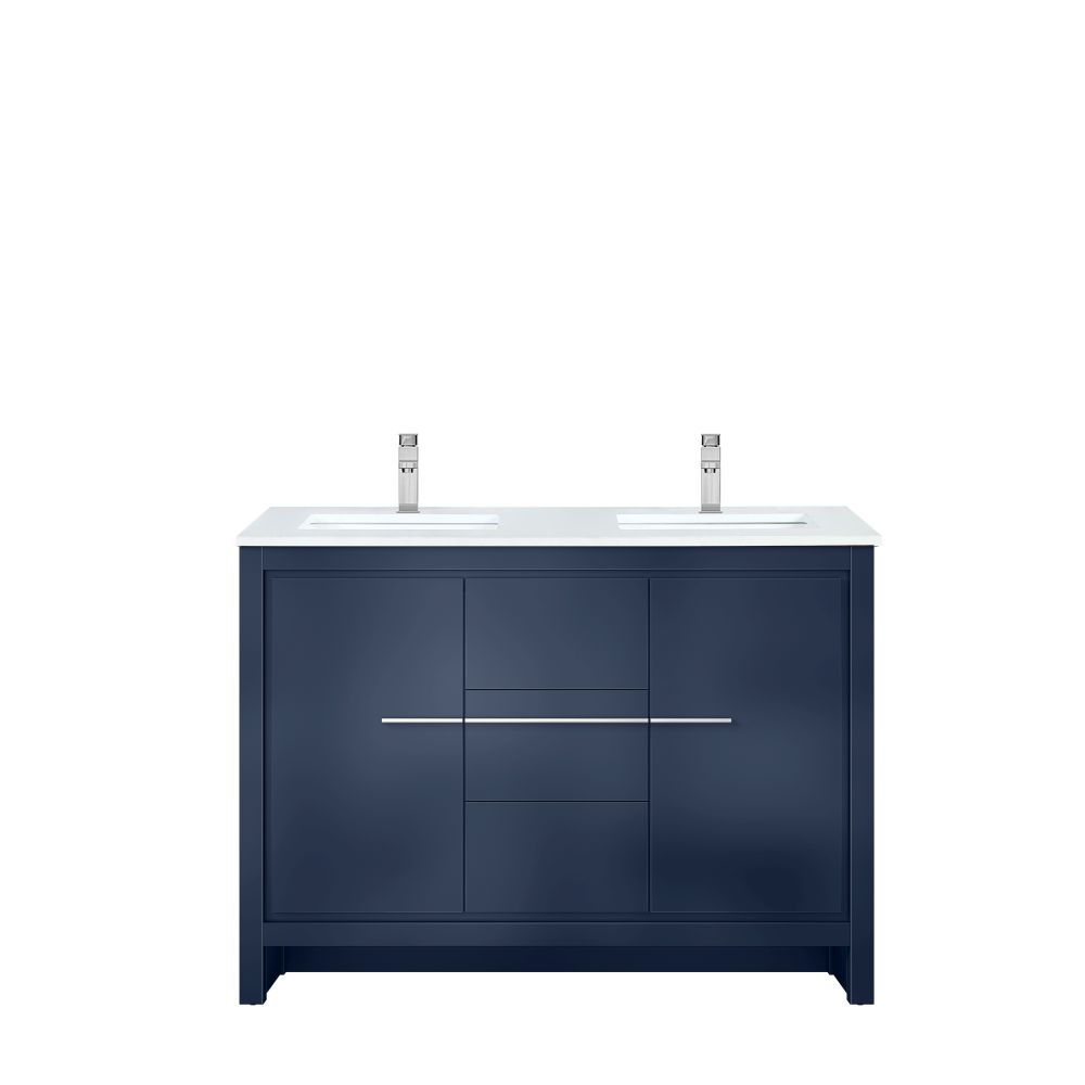 Lafarre 48 in W x 20 in. D Navy Blue Double Bath Vanity, Cultured Marble Top and Chrome Faucet Set