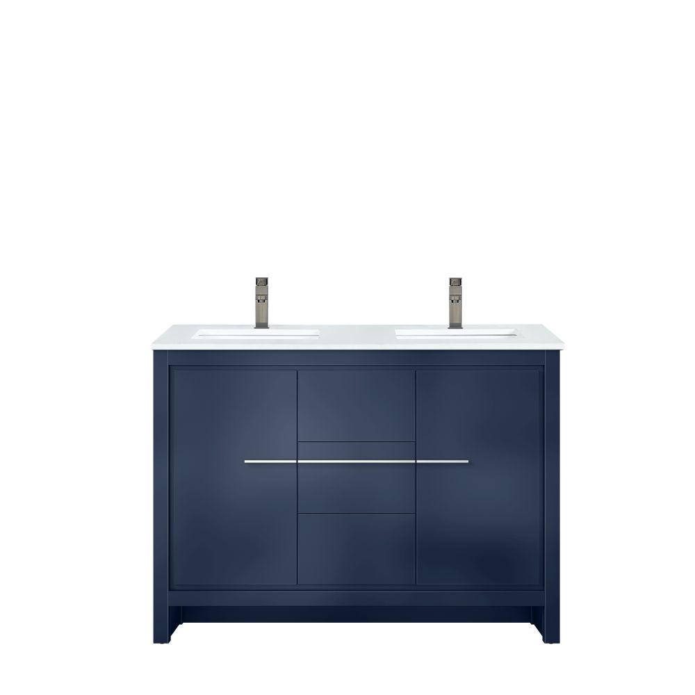 Lafarre 48 in W x 20 in. D Navy Blue Double Bath Vanity, Cultured Marble Top and Gun Metal Faucet Set