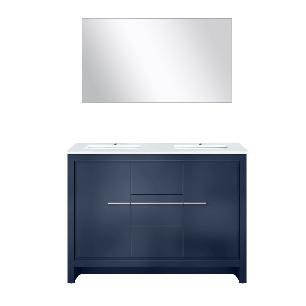 Lafarre 48 in W x 20 in. D Navy Blue Double Bath Vanity, Cultured Marble Top and 43 in Mirror