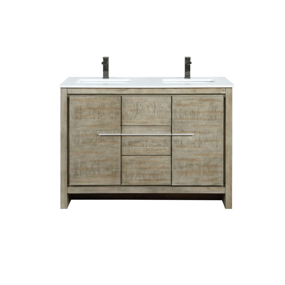 Lafarre 48 in W x 20 in. D Rustic Acacia Double Bath Vanity, Cultured Marble Top and Gun Metal Faucet Set