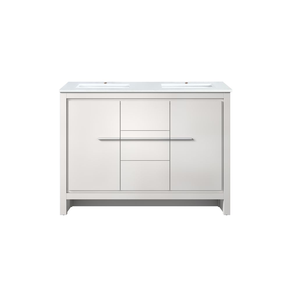 Lafarre 48 in W x 20 in. D White Double Bath Vanity and White Quartz Top