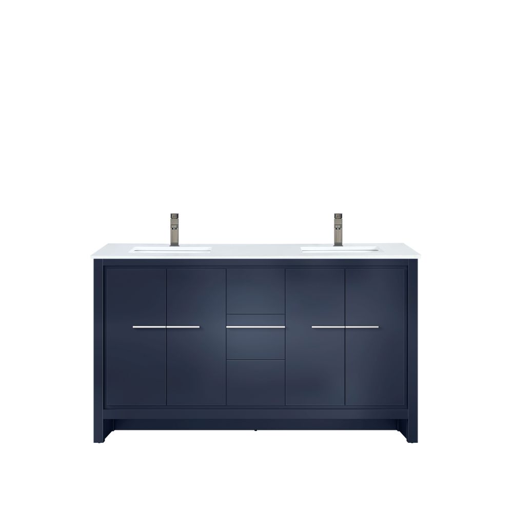 Lafarre 60 in W x 20 in. D Navy Blue Double Bath Vanity, Cultured Marble Top and Gun Metal Faucet Set