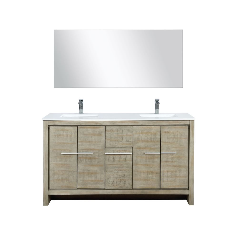 Lafarre 60 in W x 20 in. D Rustic Acacia Double Bath Vanity, Cultured Marble Top, Chrome Faucet Set and 55 in Mirror