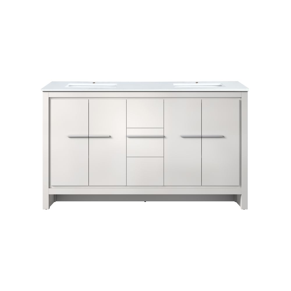 Lafarre 60 in W x 20 in. D White Double Bath Vanity and White Quartz Top