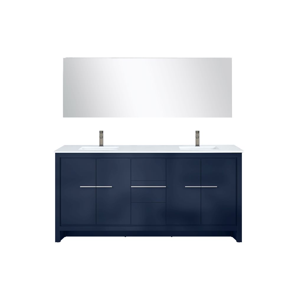 Lafarre 72 in W x 20 in. D Navy Blue Double Bath Vanity, Cultured Marble Top, Chrome Faucet Set and 70 in Mirror