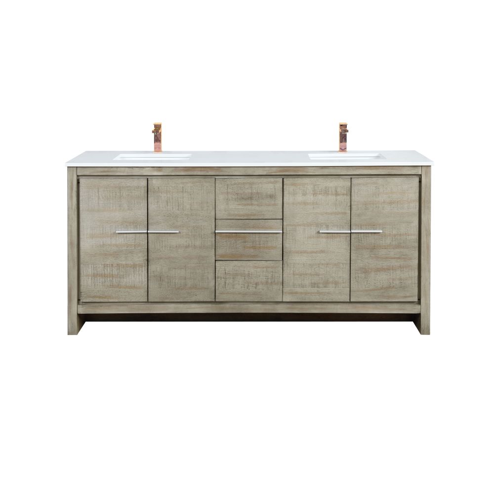 Lafarre 72 in W x 20 in. D Rustic Acacia Double Bath Vanity, Cultured Marble Top and Rose Gold Faucet Set