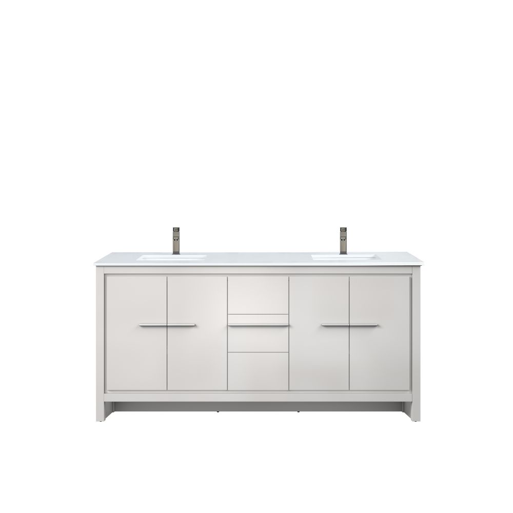 Lafarre 72 in W x 20 in. D White Double Bath Vanity, White Quartz Top and Gun Metal Faucet Set