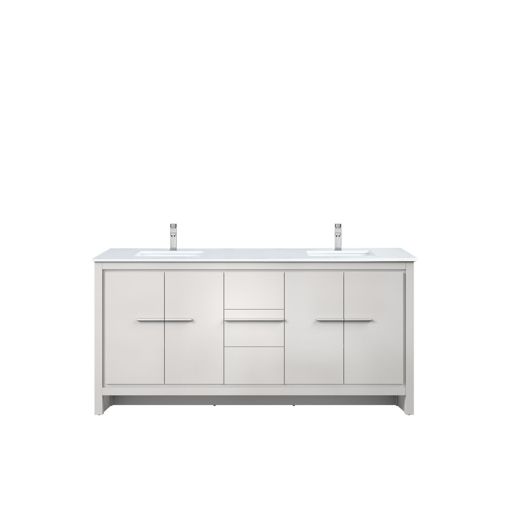 Lafarre 72 in W x 20 in. D White Double Bath Vanity, Cultured Marble Top and Chrome Faucet Set