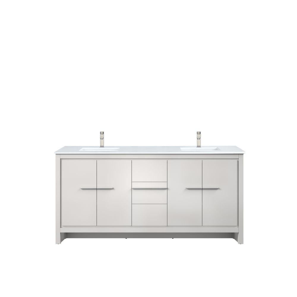 Lafarre 72 in W x 20 in. D White Double Bath Vanity, Cultured Marble Top and Brushed Nickel Faucet Set