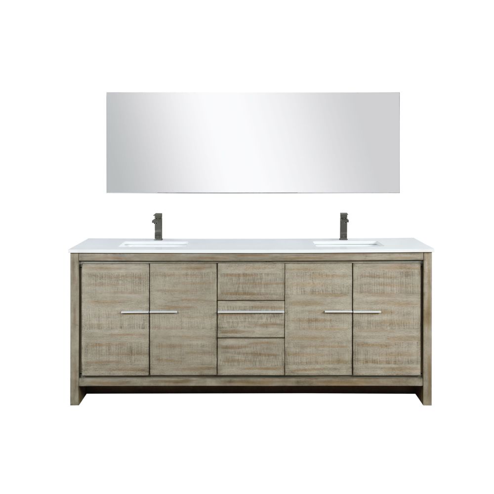 Lafarre 80 in W x 20 in. D Rustic Acacia Double Bath Vanity, Cultured Marble Top, Gun Metal Faucet Set and 70 in Mirror