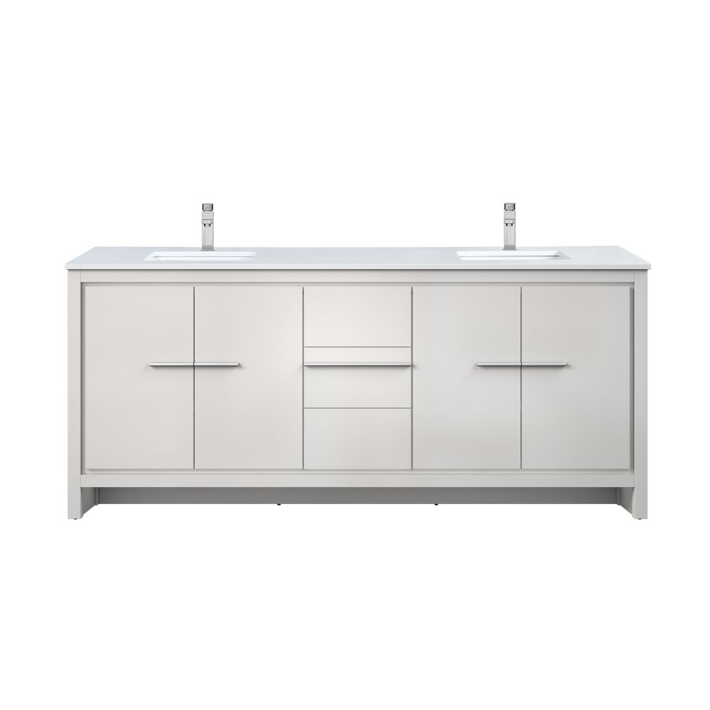 Lafarre 80 in W x 20 in. D White Double Bath Vanity, White Quartz Top and Chrome Faucet Set