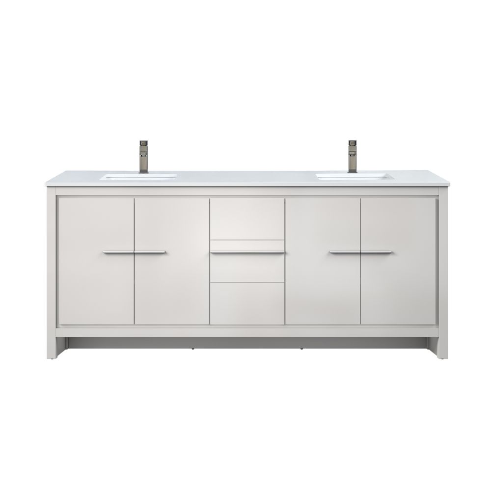 Lafarre 80 in W x 20 in. D White Double Bath Vanity, White Quartz Top and Gun Metal Faucet Set
