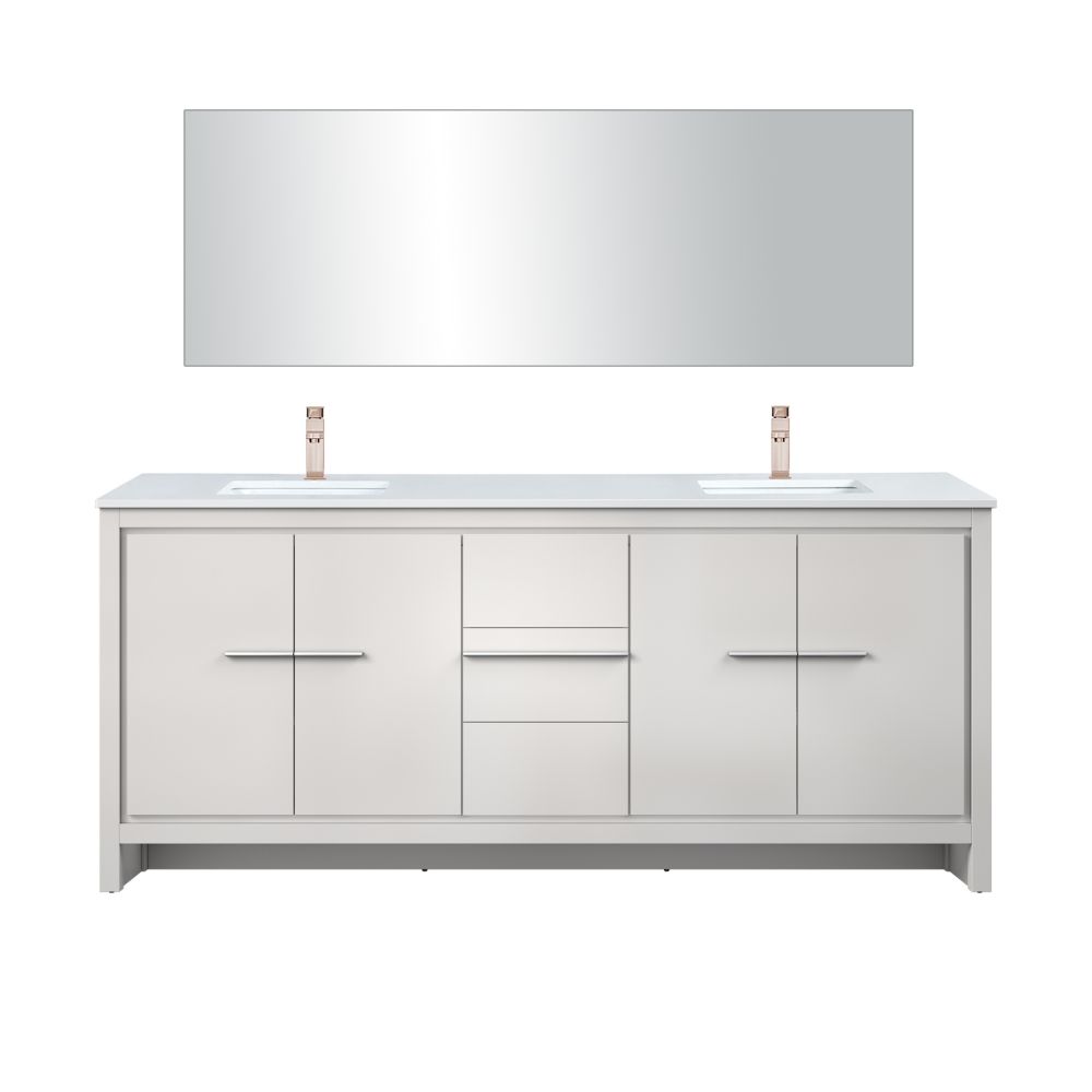 Lafarre 80 in W x 20 in. D White Double Bath Vanity, Cultured Marble Top, Rose Gold Faucet Set and 70 in Mirror