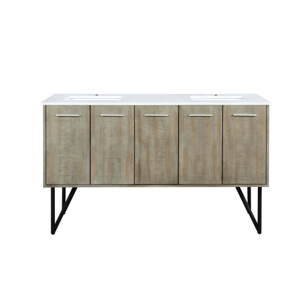 Lancy 60 in W x 20 in. D Rustic Acacia Double Bath Vanity and White Quartz Top