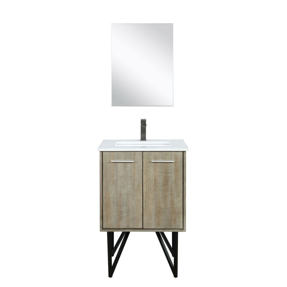 Lancy 24 in W x 20 in. D Rustic Acacia Bath Vanity, Cultured Marble Top, Gun Metal Faucet Set and 18 in Mirror