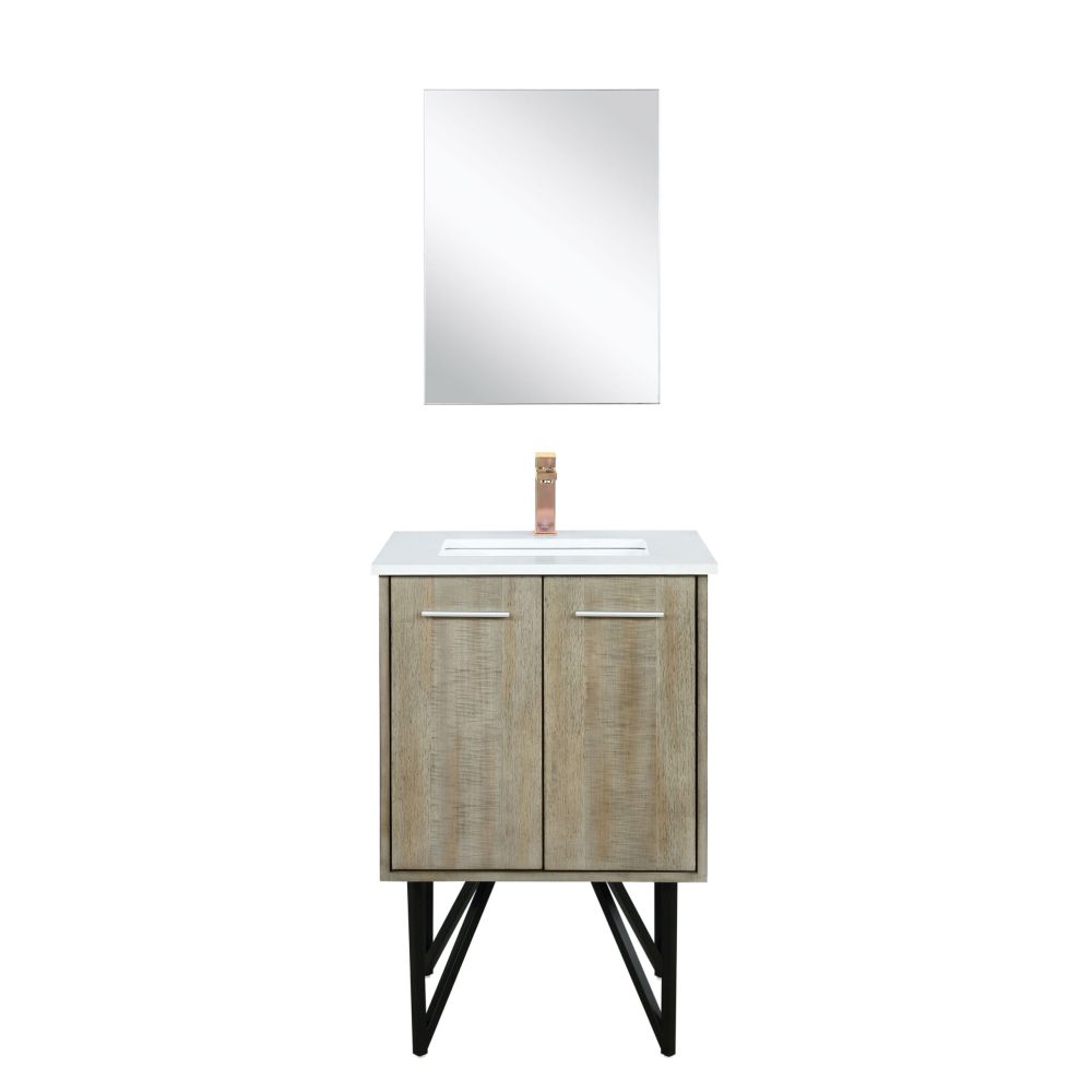 Lancy 24 in W x 20 in. D Rustic Acacia Bath Vanity, Cultured Marble Top, Rose Gold Faucet Set and 18 in Mirror
