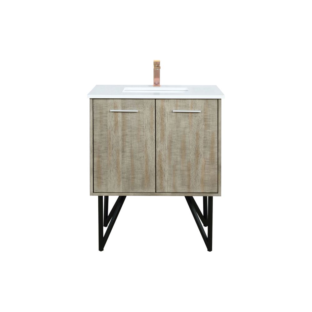 Lancy 30 in W x 20 in. D Rustic Acacia Bath Vanity, Cultured Marble Top and Rose Gold Faucet Set