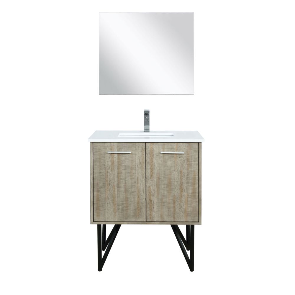 Lancy 30 in W x 20 in. D Rustic Acacia Bath Vanity, Cultured Marble Top, Chrome Faucet Set and 28 in Mirror