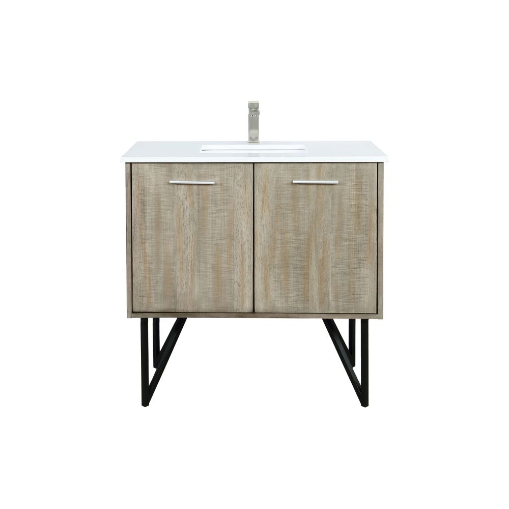 Lancy 36 in W x 20 in. D Rustic Acacia Bath Vanity, Cultured Marble Top and Brushed Nickel Faucet Set