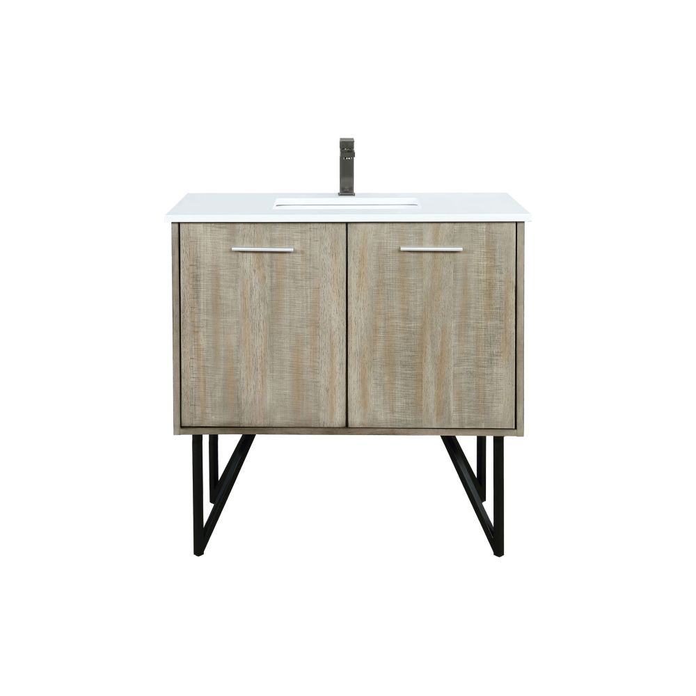 Lancy 36 in W x 20 in. D Rustic Acacia Bath Vanity, Cultured Marble Top and Gun Metal Faucet Set