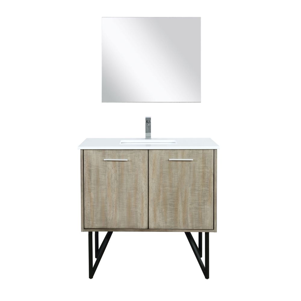 Lancy 36 in W x 20 in. D Rustic Acacia Bath Vanity, Cultured Marble Top, Chrome Faucet Set and 28 in Mirror