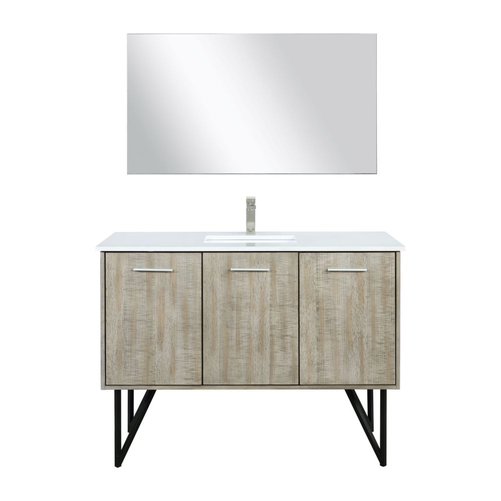 Lancy 48 in W x 20 in. D Rustic Acacia Bath Vanity, Cultured Marble Top, Brushed Nickel Faucet Set and 43 in Mirror