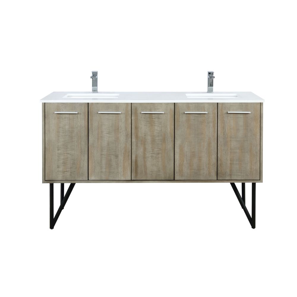 Lancy 60 in W x 20 in. D Rustic Acacia Double Bath Vanity, Cultured Marble Top and Chrome Faucet Set