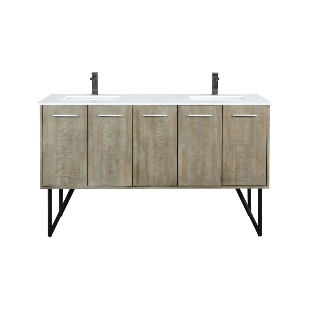 Lancy 60 in W x 20 in. D Rustic Acacia Double Bath Vanity, Cultured Marble Top and Gun Metal Faucet Set