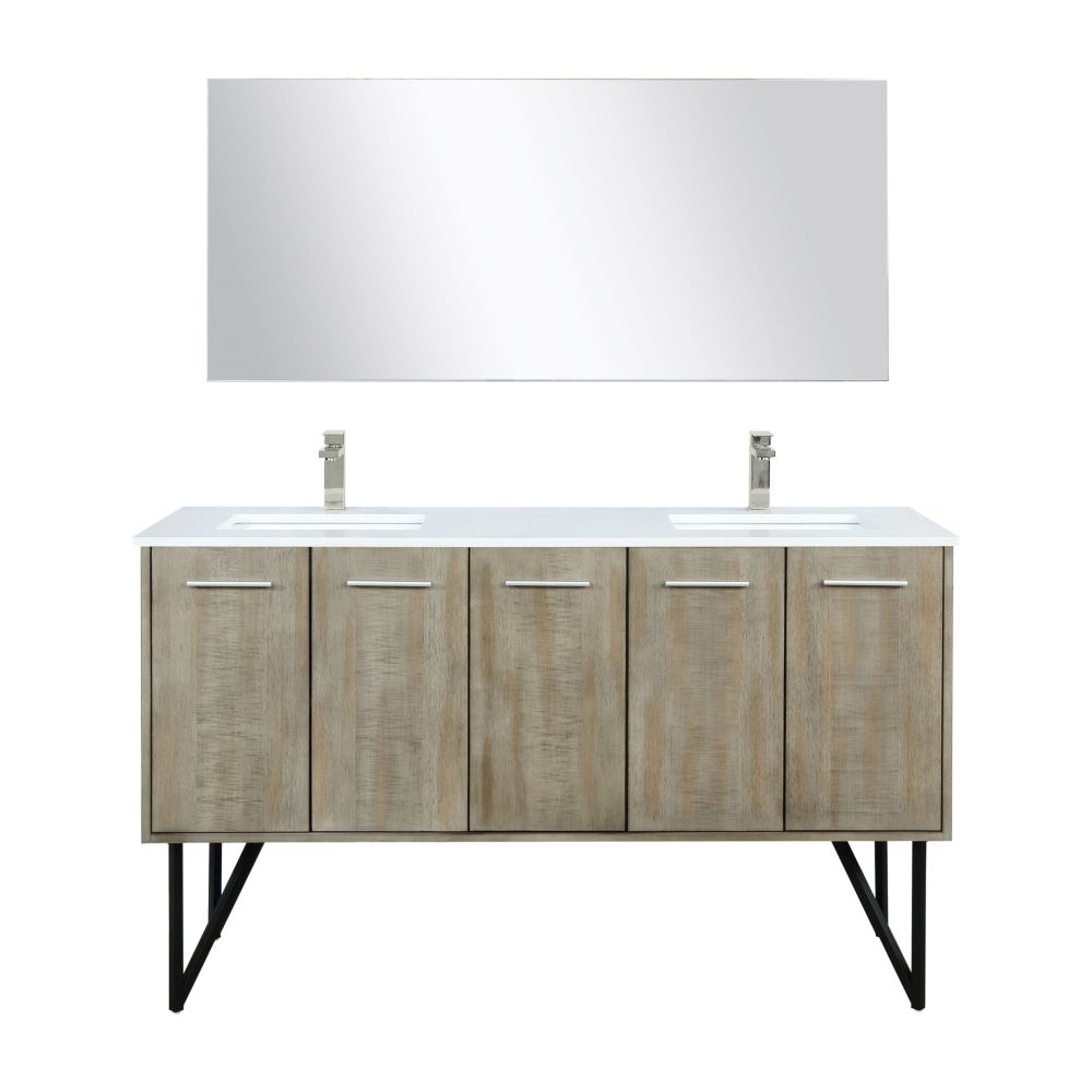Lancy 60 in W x 20 in. D Rustic Acacia Double Bath Vanity, Cultured Marble Top, Brushed Nickel Faucet Set and 55 in Mirror