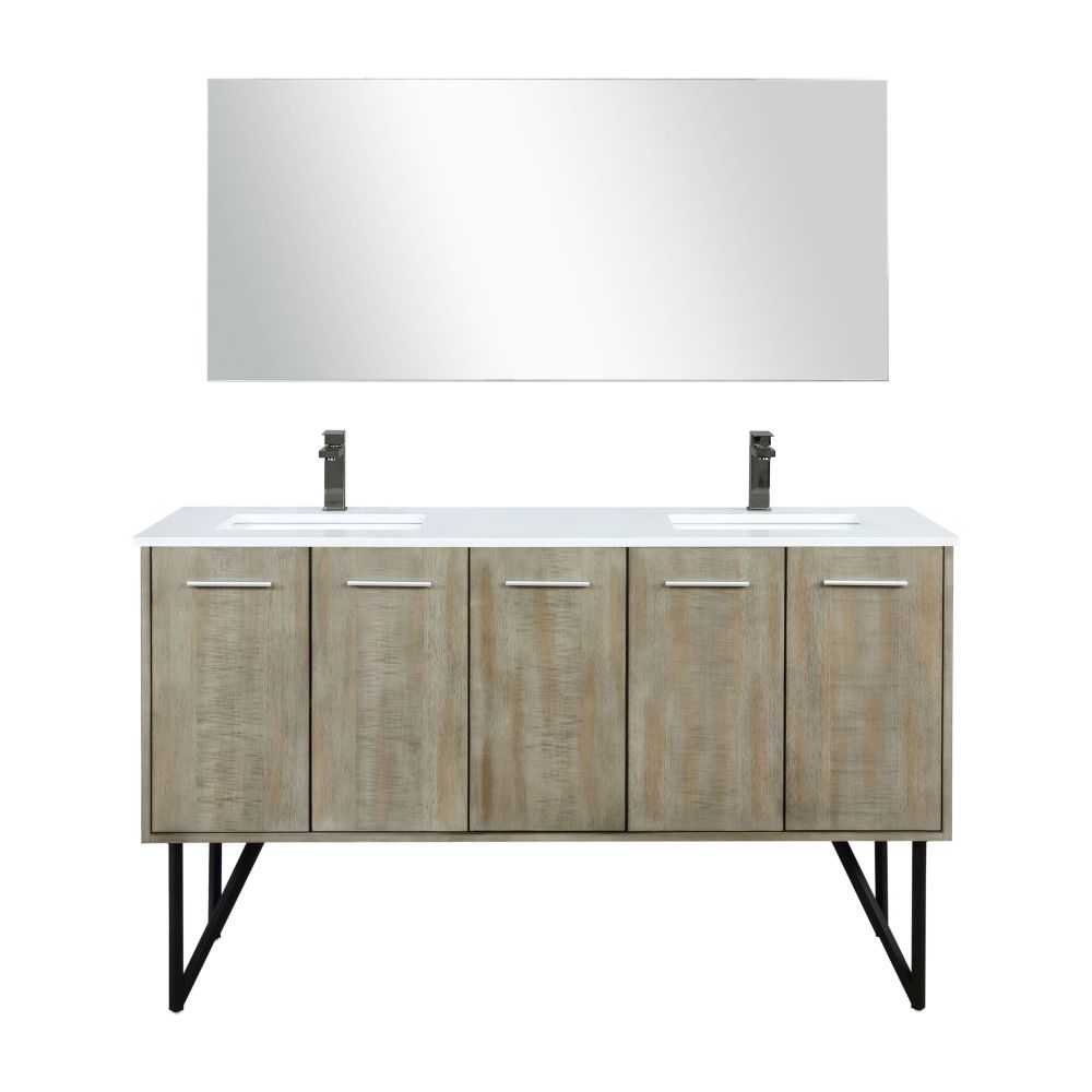 Lancy 60 in W x 20 in. D Rustic Acacia Double Bath Vanity, Cultured Marble Top, Gun Metal Faucet Set and 55 in Mirror