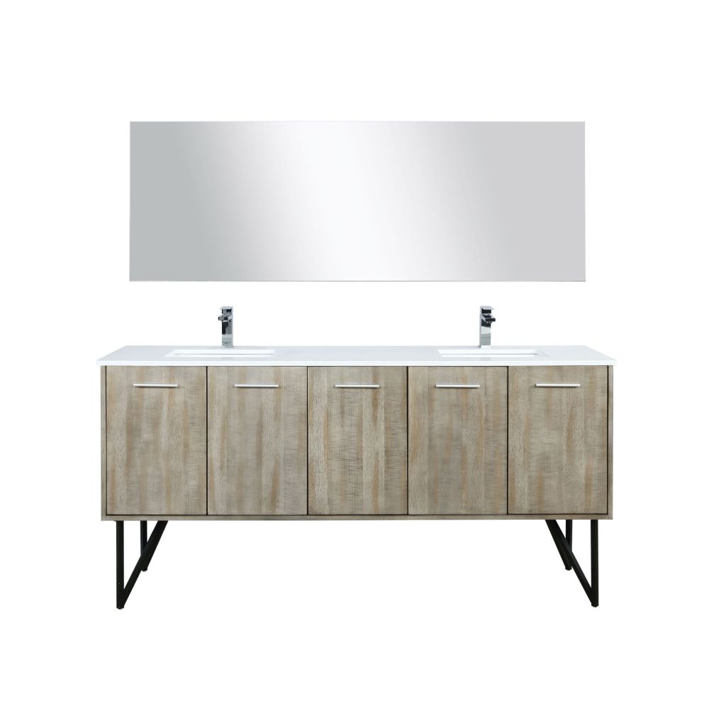 Lancy 72 in W x 20 in. D Rustic Acacia Double Bath Vanity, Cultured Marble Top, Chrome Faucet Set and 70 in Mirror