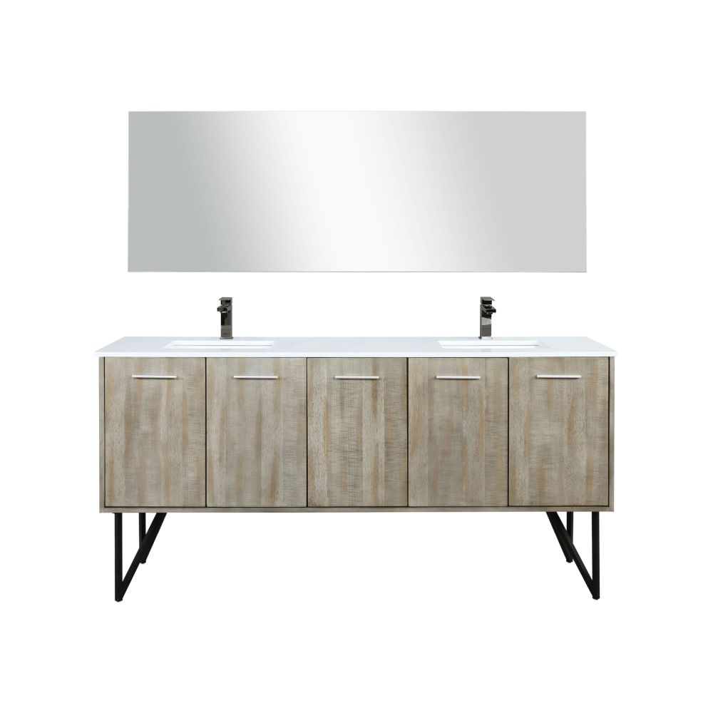 Lancy 72 in W x 20 in. D Rustic Acacia Double Bath Vanity, Cultured Marble Top, Gun Metal Faucet Set and 70 in Mirror