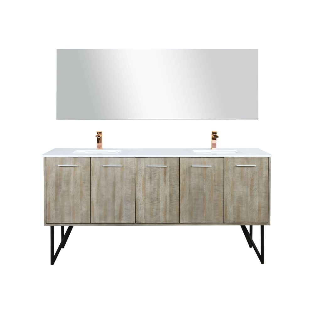 Lancy 72 in W x 20 in. D Rustic Acacia Double Bath Vanity, Cultured Marble Top, Rose Gold Faucet Set and 70 in Mirror