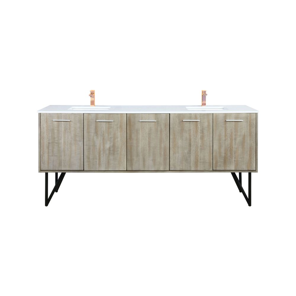 Lancy 80 in W x 20 in. D Rustic Acacia Double Bath Vanity, Cultured Marble Top and Rose Gold Faucet Set