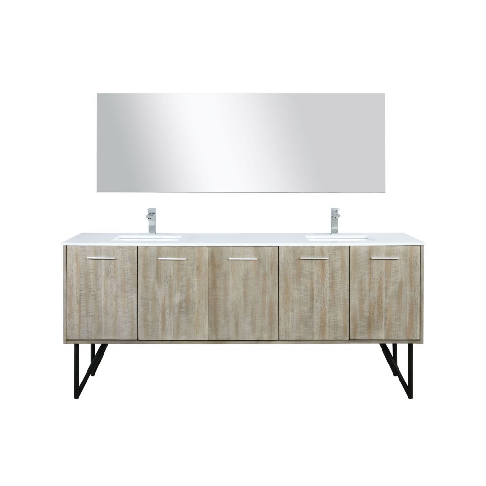 Lancy 80 in W x 20 in. D Rustic Acacia Double Bath Vanity, Cultured Marble Top, Chrome Faucet Set and 70 in Mirror